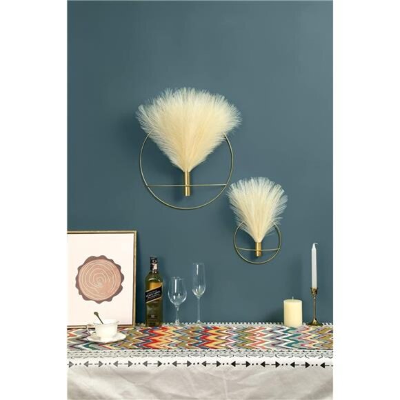 Boho Wall Decor, Wall-Mounted Metal Art, Hanging Artificial Pampas Display - Picture 5 of 7